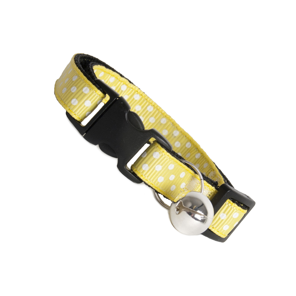 Yellow Dinky Dots Cat Safety Collar Breakaway Safety [Removable Bell]